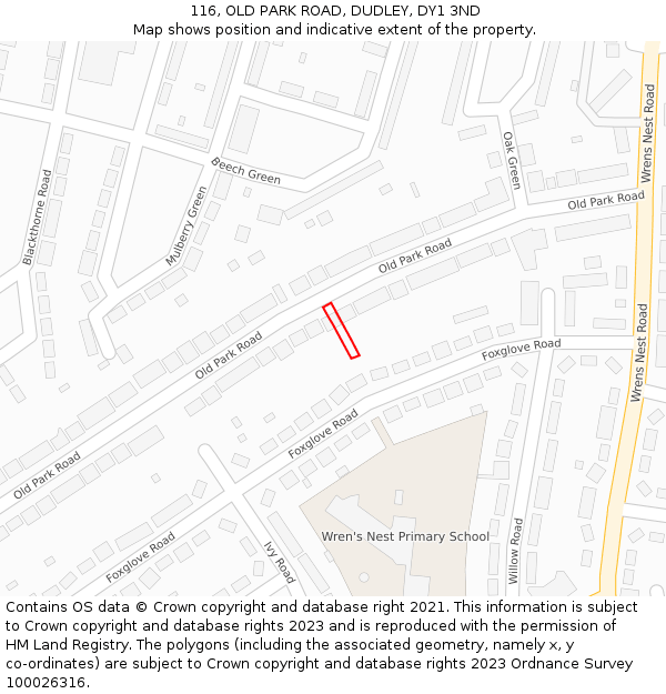 116, OLD PARK ROAD, DUDLEY, DY1 3ND: Location map and indicative extent of plot