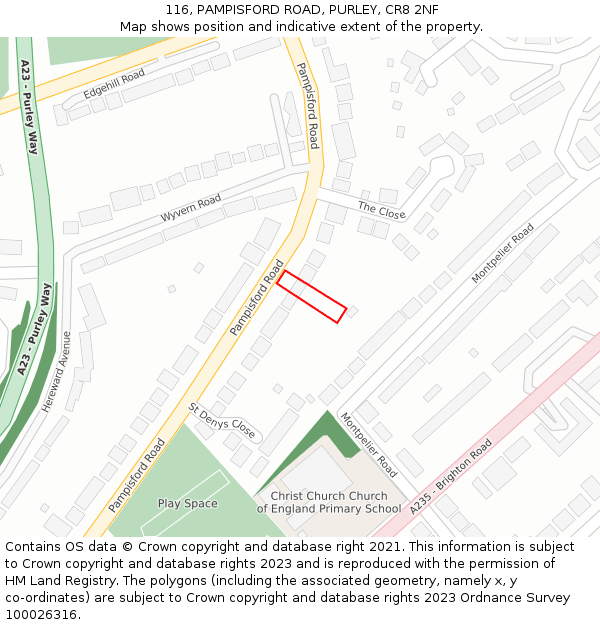 116, PAMPISFORD ROAD, PURLEY, CR8 2NF: Location map and indicative extent of plot