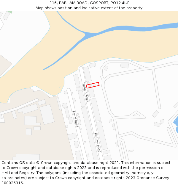 116, PARHAM ROAD, GOSPORT, PO12 4UE: Location map and indicative extent of plot