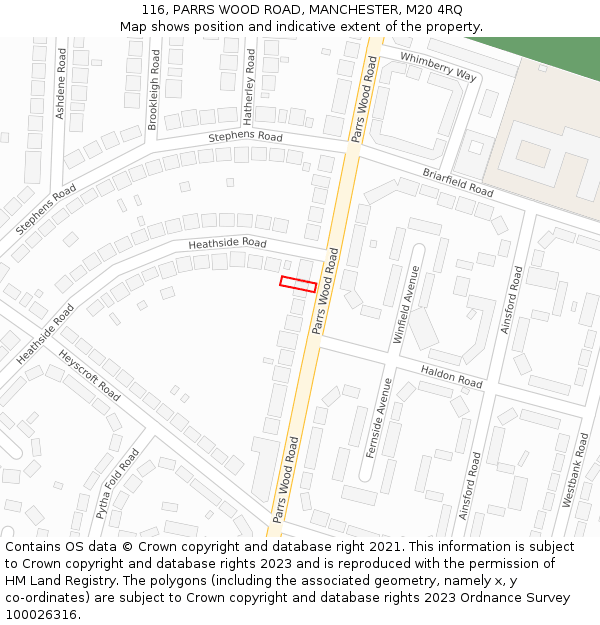 116, PARRS WOOD ROAD, MANCHESTER, M20 4RQ: Location map and indicative extent of plot