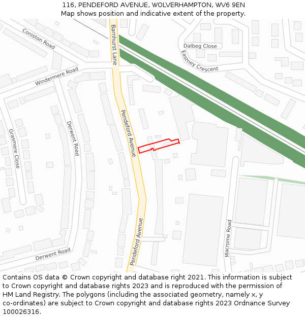 116, PENDEFORD AVENUE, WOLVERHAMPTON, WV6 9EN: Location map and indicative extent of plot