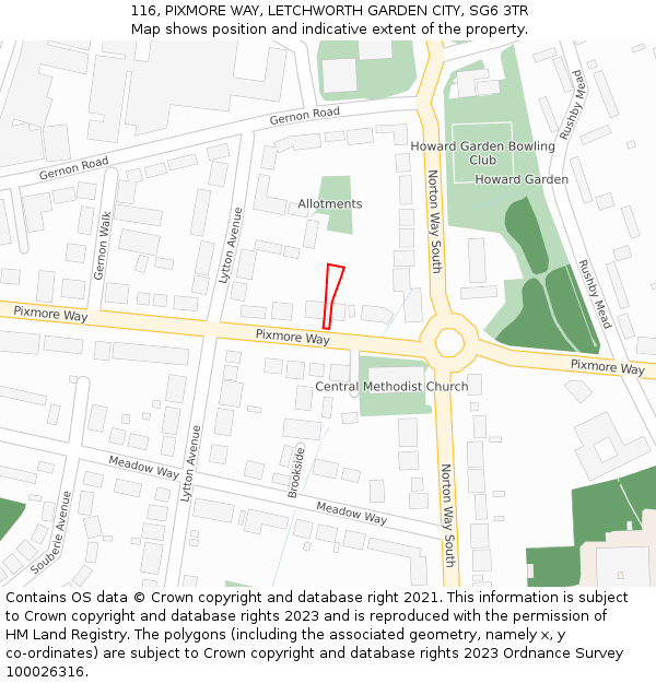 116, PIXMORE WAY, LETCHWORTH GARDEN CITY, SG6 3TR: Location map and indicative extent of plot