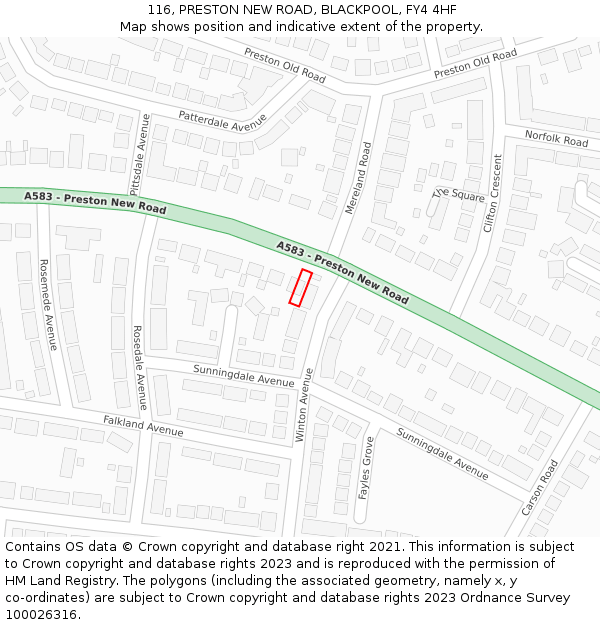 116, PRESTON NEW ROAD, BLACKPOOL, FY4 4HF: Location map and indicative extent of plot