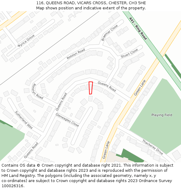 116, QUEENS ROAD, VICARS CROSS, CHESTER, CH3 5HE: Location map and indicative extent of plot