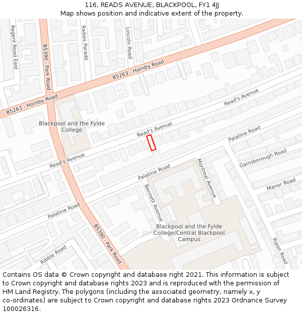 116, READS AVENUE, BLACKPOOL, FY1 4JJ: Location map and indicative extent of plot