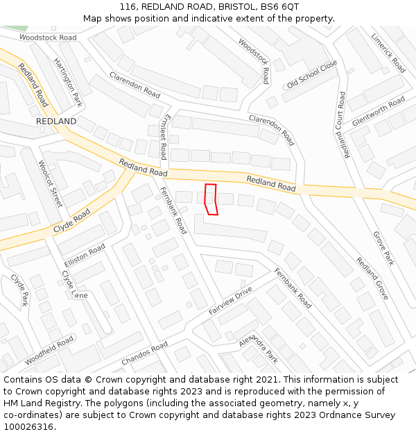 116, REDLAND ROAD, BRISTOL, BS6 6QT: Location map and indicative extent of plot