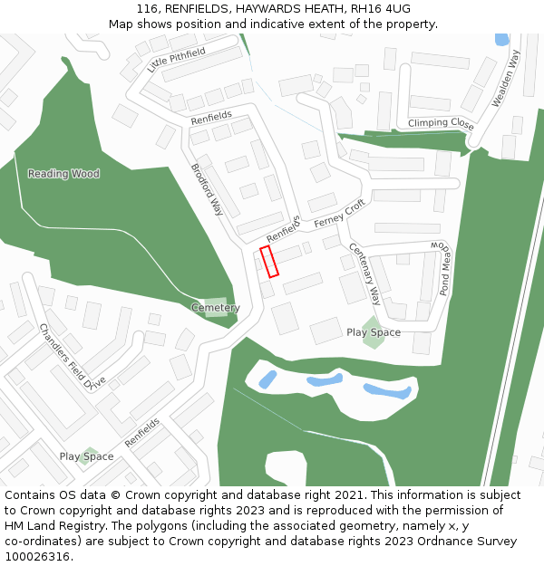 116, RENFIELDS, HAYWARDS HEATH, RH16 4UG: Location map and indicative extent of plot