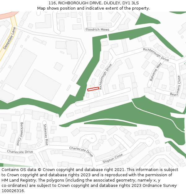 116, RICHBOROUGH DRIVE, DUDLEY, DY1 3LS: Location map and indicative extent of plot