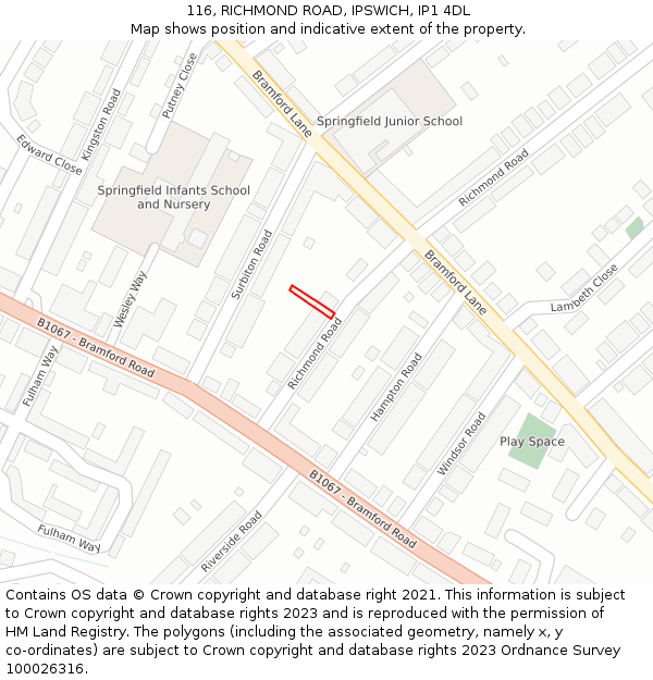 116, RICHMOND ROAD, IPSWICH, IP1 4DL: Location map and indicative extent of plot