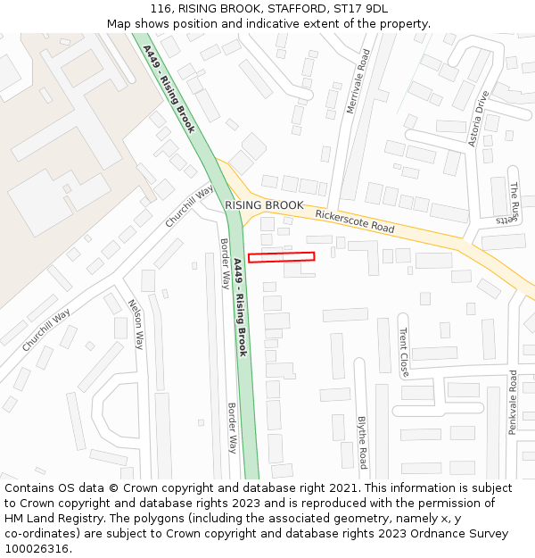 116, RISING BROOK, STAFFORD, ST17 9DL: Location map and indicative extent of plot