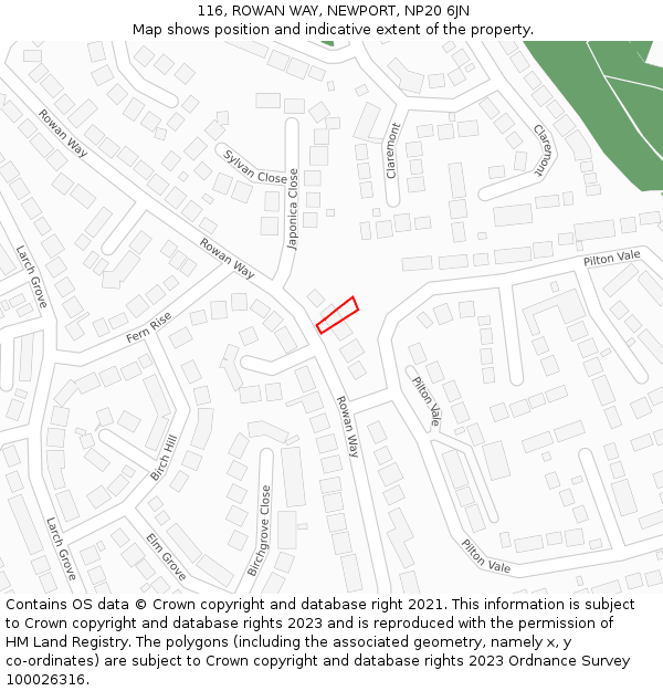 116, ROWAN WAY, NEWPORT, NP20 6JN: Location map and indicative extent of plot