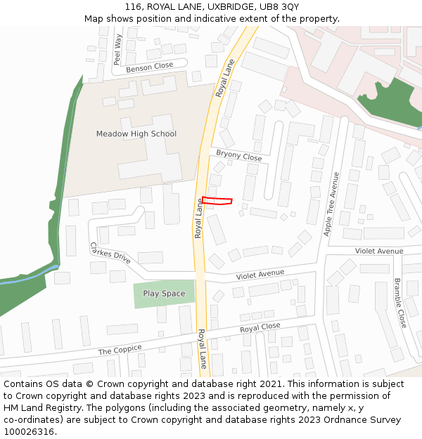 116, ROYAL LANE, UXBRIDGE, UB8 3QY: Location map and indicative extent of plot