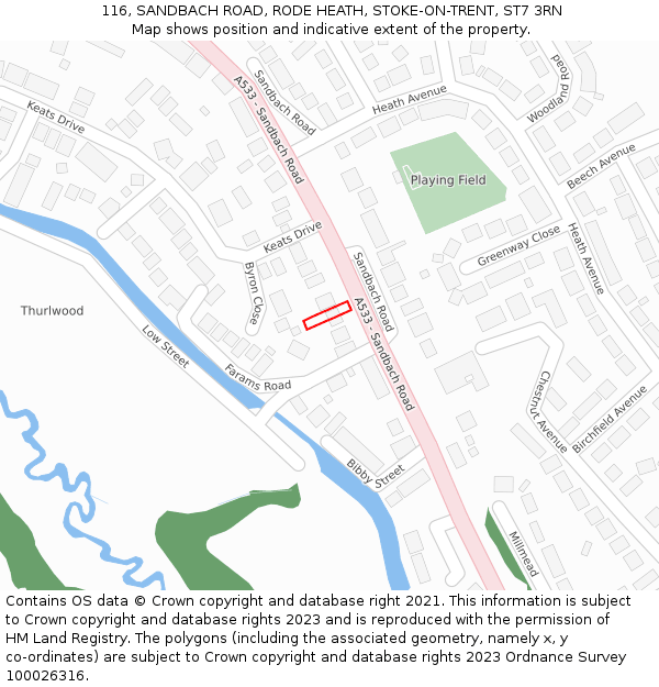 116, SANDBACH ROAD, RODE HEATH, STOKE-ON-TRENT, ST7 3RN: Location map and indicative extent of plot