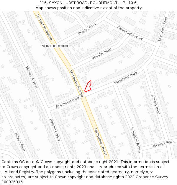 116, SAXONHURST ROAD, BOURNEMOUTH, BH10 6JJ: Location map and indicative extent of plot