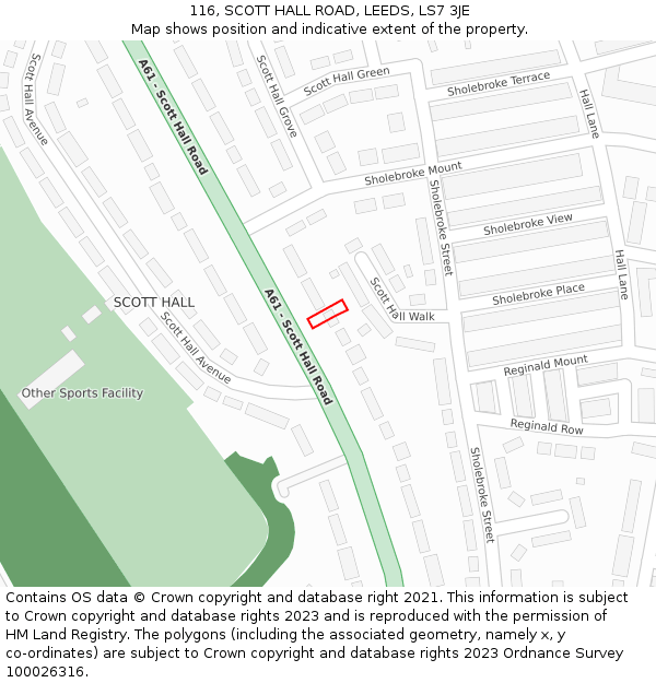 116, SCOTT HALL ROAD, LEEDS, LS7 3JE: Location map and indicative extent of plot