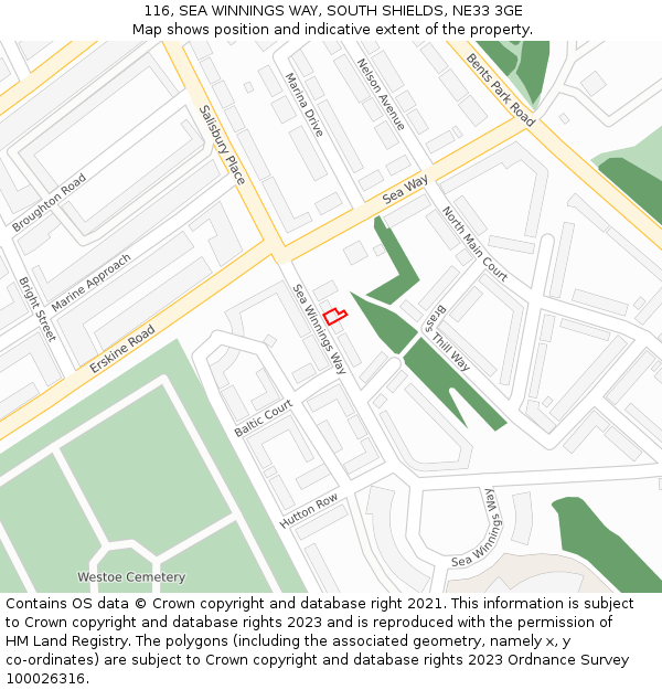 116, SEA WINNINGS WAY, SOUTH SHIELDS, NE33 3GE: Location map and indicative extent of plot