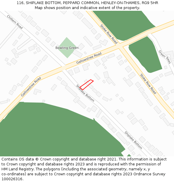 116, SHIPLAKE BOTTOM, PEPPARD COMMON, HENLEY-ON-THAMES, RG9 5HR: Location map and indicative extent of plot