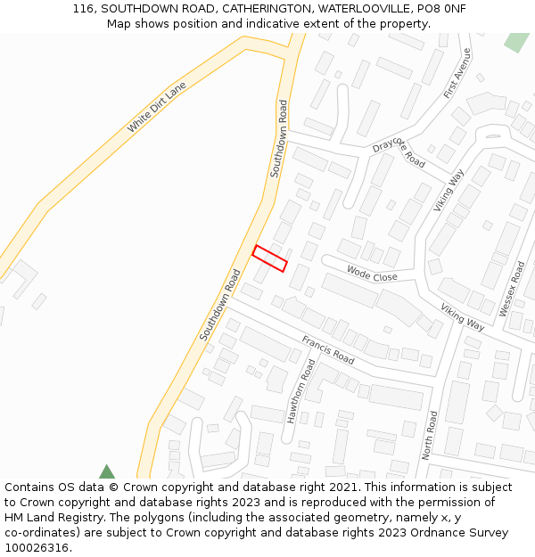 116, SOUTHDOWN ROAD, CATHERINGTON, WATERLOOVILLE, PO8 0NF: Location map and indicative extent of plot