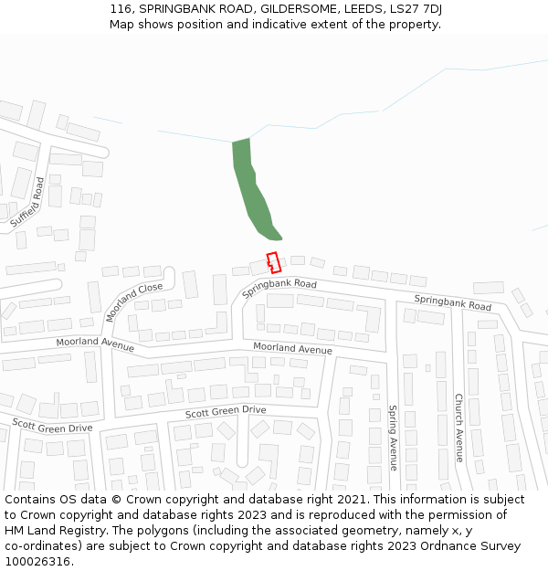 116, SPRINGBANK ROAD, GILDERSOME, LEEDS, LS27 7DJ: Location map and indicative extent of plot