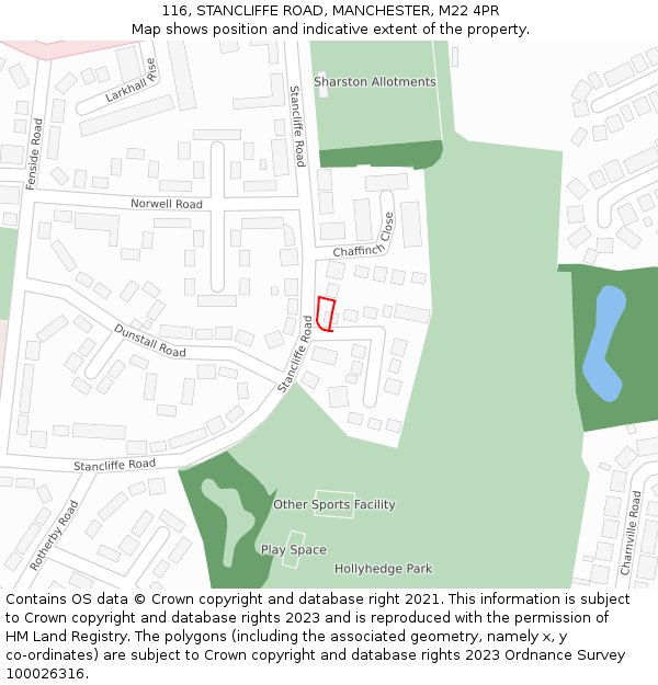 116, STANCLIFFE ROAD, MANCHESTER, M22 4PR: Location map and indicative extent of plot