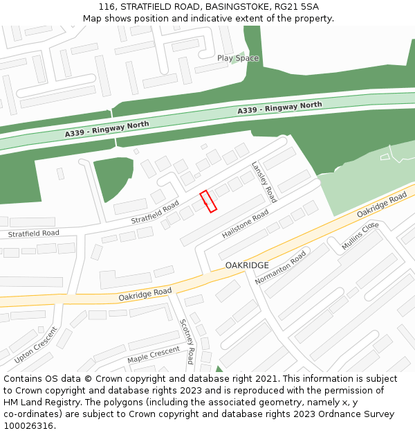 116, STRATFIELD ROAD, BASINGSTOKE, RG21 5SA: Location map and indicative extent of plot