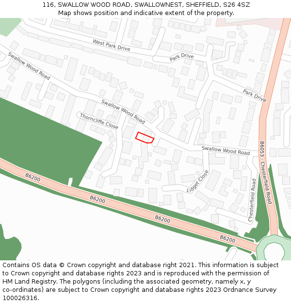 116, SWALLOW WOOD ROAD, SWALLOWNEST, SHEFFIELD, S26 4SZ: Location map and indicative extent of plot