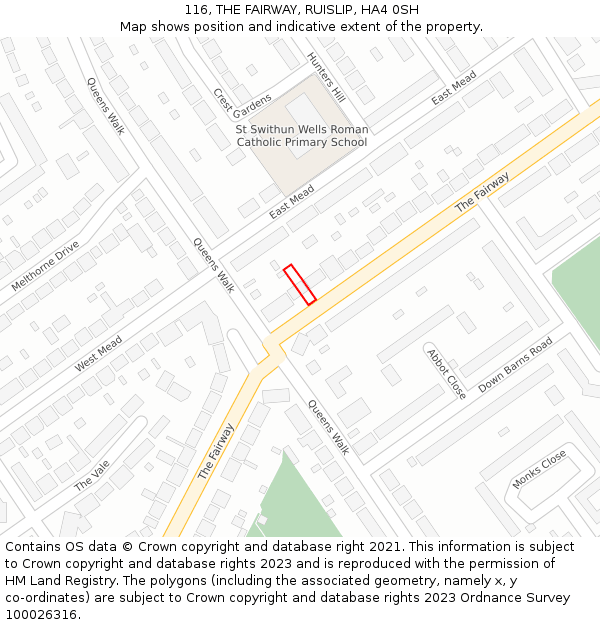 116, THE FAIRWAY, RUISLIP, HA4 0SH: Location map and indicative extent of plot
