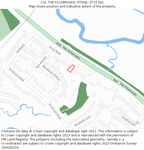 116, THE FILLYBROOKS, STONE, ST15 0DL: Location map and indicative extent of plot