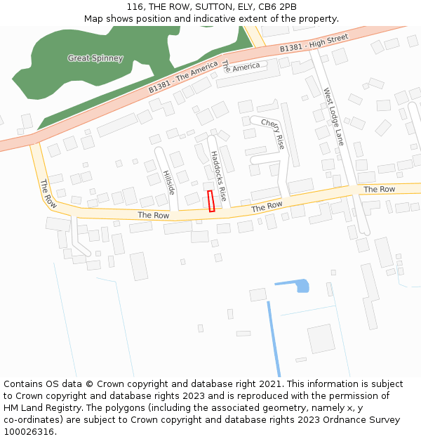 116, THE ROW, SUTTON, ELY, CB6 2PB: Location map and indicative extent of plot