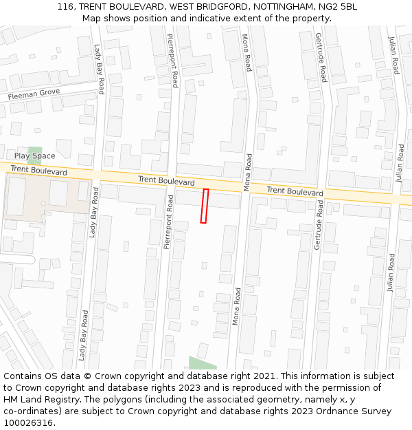 116, TRENT BOULEVARD, WEST BRIDGFORD, NOTTINGHAM, NG2 5BL: Location map and indicative extent of plot