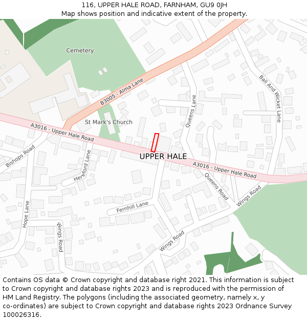 116, UPPER HALE ROAD, FARNHAM, GU9 0JH: Location map and indicative extent of plot