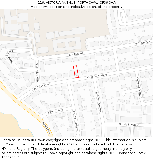 116, VICTORIA AVENUE, PORTHCAWL, CF36 3HA: Location map and indicative extent of plot