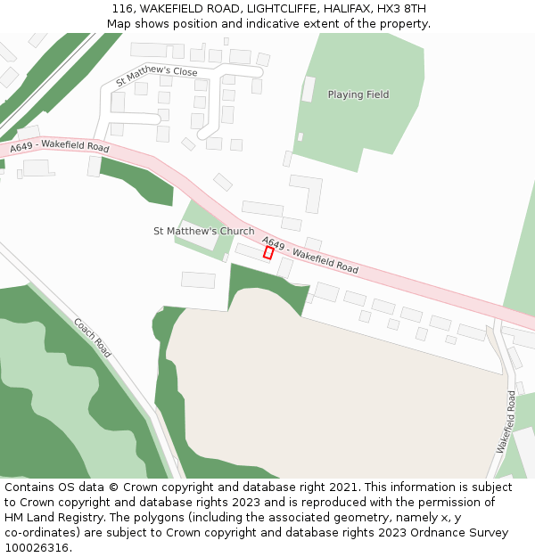 116, WAKEFIELD ROAD, LIGHTCLIFFE, HALIFAX, HX3 8TH: Location map and indicative extent of plot