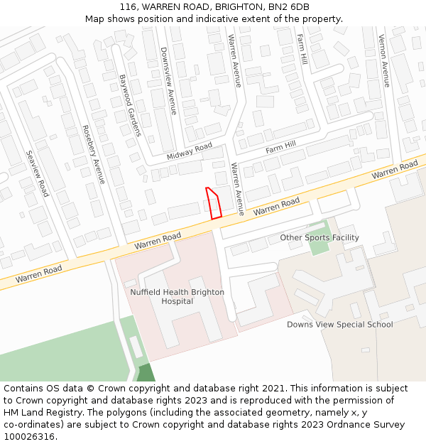 116, WARREN ROAD, BRIGHTON, BN2 6DB: Location map and indicative extent of plot