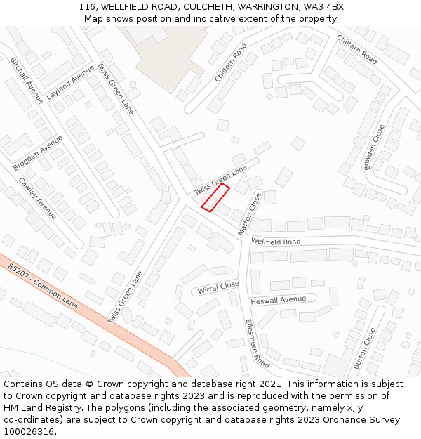 116, WELLFIELD ROAD, CULCHETH, WARRINGTON, WA3 4BX: Location map and indicative extent of plot