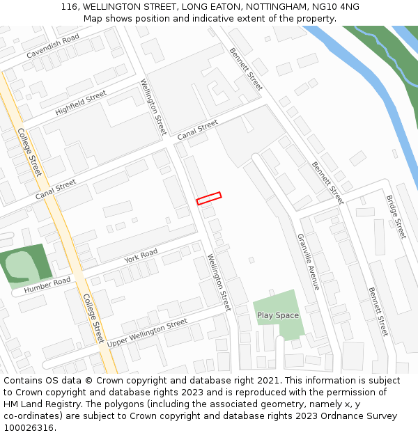 116, WELLINGTON STREET, LONG EATON, NOTTINGHAM, NG10 4NG: Location map and indicative extent of plot