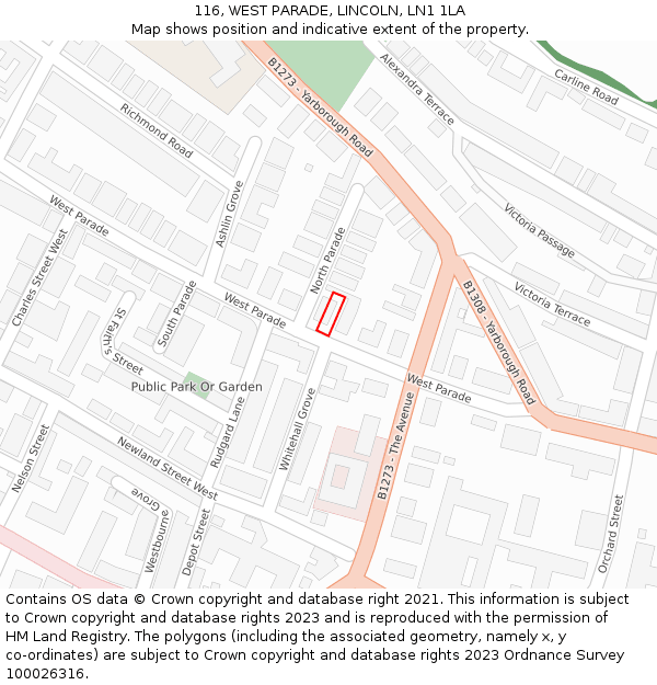 116, WEST PARADE, LINCOLN, LN1 1LA: Location map and indicative extent of plot