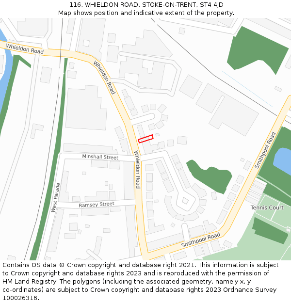 116, WHIELDON ROAD, STOKE-ON-TRENT, ST4 4JD: Location map and indicative extent of plot