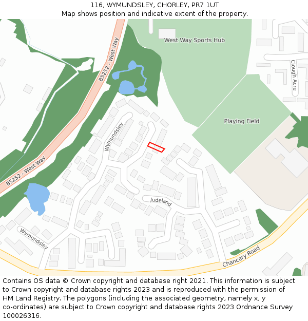 116, WYMUNDSLEY, CHORLEY, PR7 1UT: Location map and indicative extent of plot
