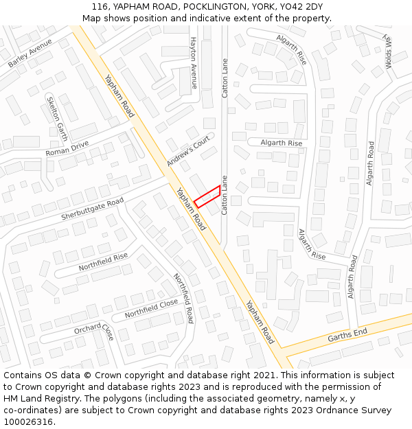 116, YAPHAM ROAD, POCKLINGTON, YORK, YO42 2DY: Location map and indicative extent of plot