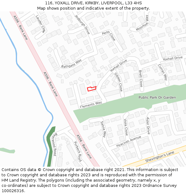 116, YOXALL DRIVE, KIRKBY, LIVERPOOL, L33 4HS: Location map and indicative extent of plot