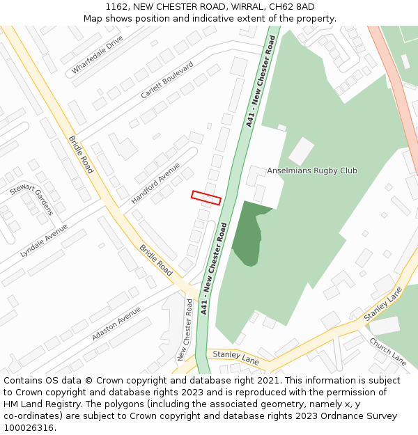 1162, NEW CHESTER ROAD, WIRRAL, CH62 8AD: Location map and indicative extent of plot