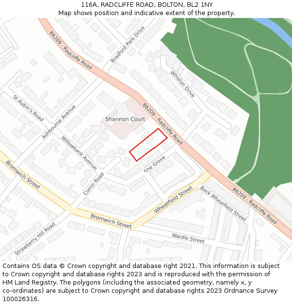 116A, RADCLIFFE ROAD, BOLTON, BL2 1NY: Location map and indicative extent of plot