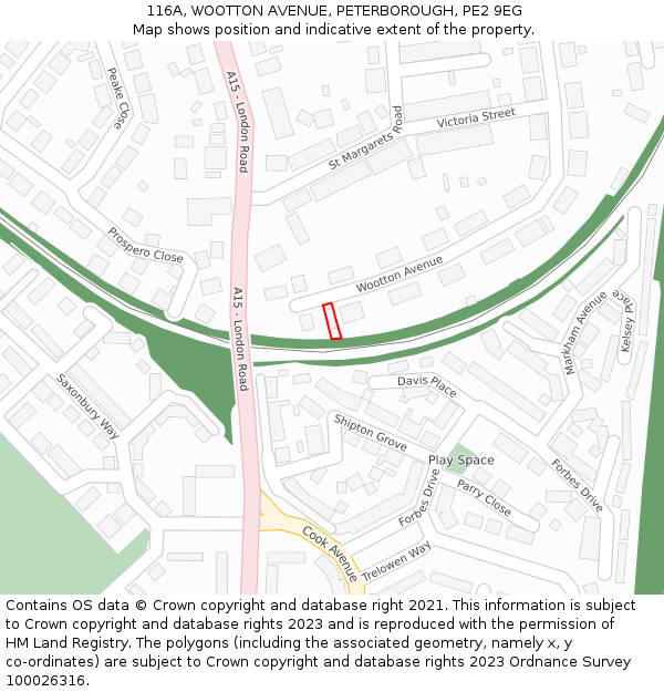 116A, WOOTTON AVENUE, PETERBOROUGH, PE2 9EG: Location map and indicative extent of plot