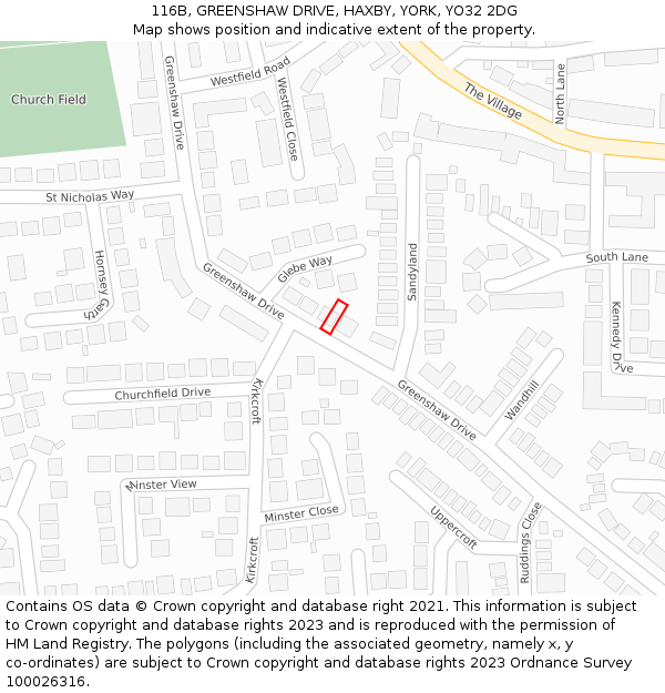 116B, GREENSHAW DRIVE, HAXBY, YORK, YO32 2DG: Location map and indicative extent of plot