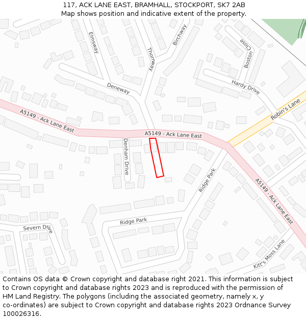 117, ACK LANE EAST, BRAMHALL, STOCKPORT, SK7 2AB: Location map and indicative extent of plot