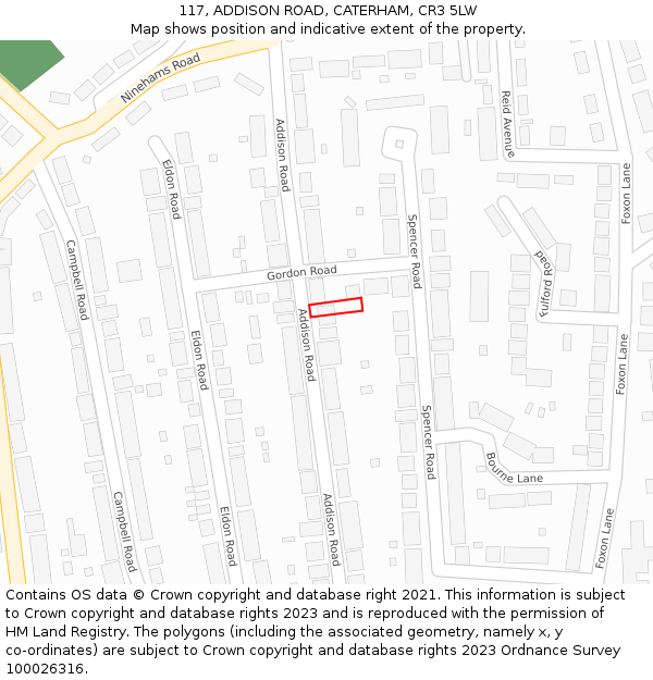 117, ADDISON ROAD, CATERHAM, CR3 5LW: Location map and indicative extent of plot