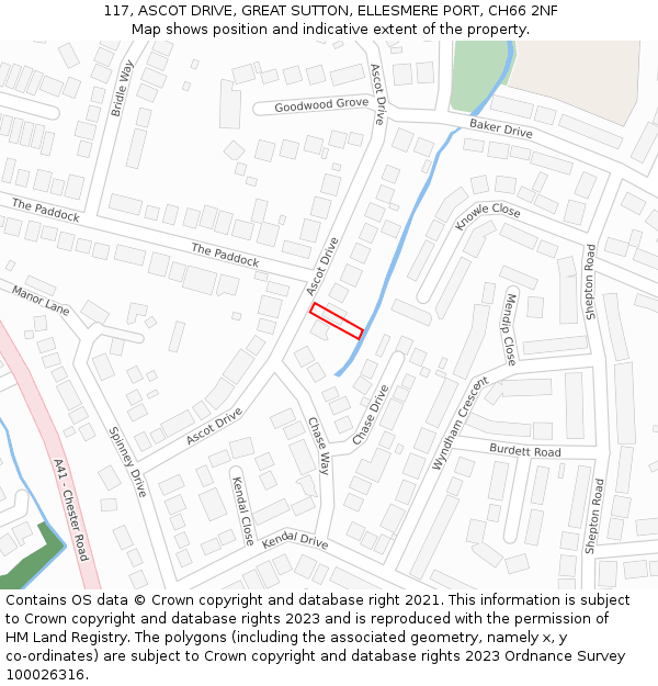 117, ASCOT DRIVE, GREAT SUTTON, ELLESMERE PORT, CH66 2NF: Location map and indicative extent of plot