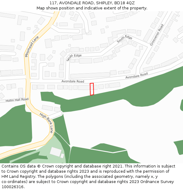 117, AVONDALE ROAD, SHIPLEY, BD18 4QZ: Location map and indicative extent of plot