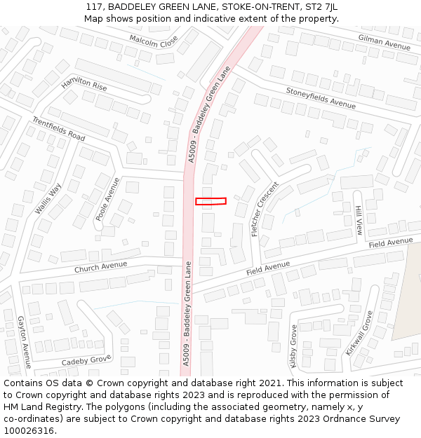 117, BADDELEY GREEN LANE, STOKE-ON-TRENT, ST2 7JL: Location map and indicative extent of plot